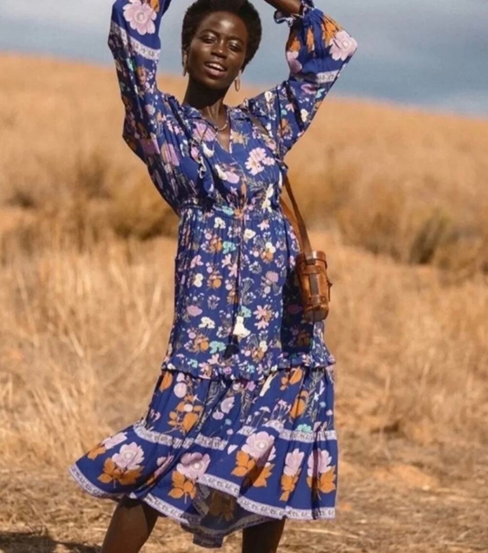 Spell & The Gypsy Collective Wild Bloom Tassel Long Sleeve Midi Dress Size Small